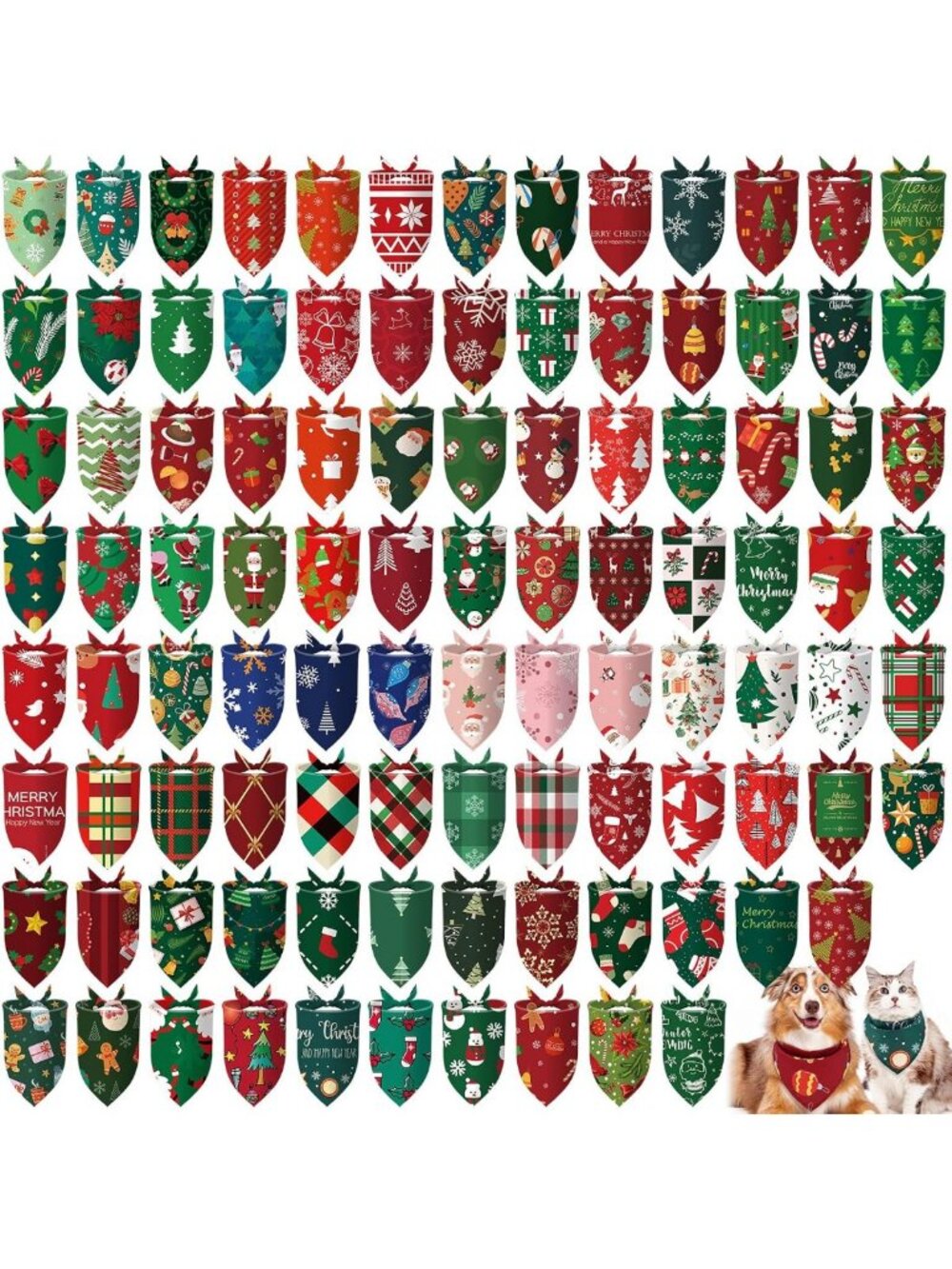 100 Pcs Christmas Dog Bandanas - Festive Bulk Accessories for Medium & Large